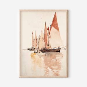 Vintage Coastal Wall Decor | Seascape Digital Download | 20th Century Artwork | Print Yourself Artwork | Antique Sailboat Painting | S478