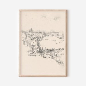 Vintage Minimalist Landscape Sketch Art | Neutral Tones Cityscape Printable | Fine Art Digital Download