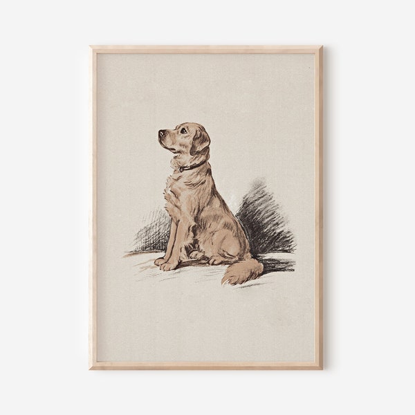 Dog Portrait Vintage Sketch Wall Art | Yellow Labrador Retriever Print | Hunting Dog Illustration Downloadable Print Nursery Decor