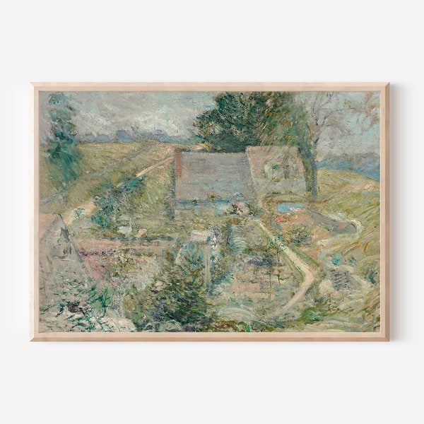 Landscape Oil Painting Downloadable Art | Sage Green Wall Art Cottage Core Decor | Downloadable Print Large Wall Art