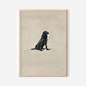 Black Labrador Dog Wall Art Print | Vintage Dog Painting Downloadable Print | Antique Dog Portrait Sketch | Minimalist Farmhouse Decor