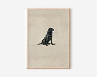 Black Labrador Dog Wall Art Print | Vintage Dog Painting Downloadable Print | Antique Dog Portrait Sketch | Minimalist Farmhouse Decor