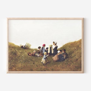 Vintage Oil Painting of Children | Cottagecore Decor Modern Farmhouse Wall Art | Digital Downloadable Printable