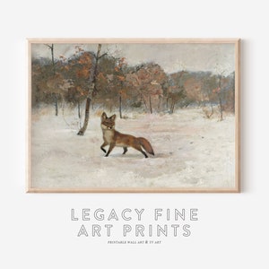 Winter Landscape Fox Oil Painting Vintage Winter Wall Art Snowy Landscape Holiday Wall Decor Animal Downloadable Print image 6