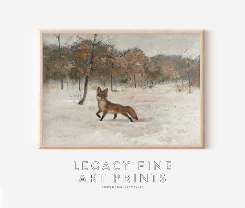 Winter Landscape Fox Oil Painting Vintage Winter Wall Art Snowy Landscape Holiday Wall Decor Animal Downloadable Print image 6