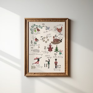 Vintage 12 Days of Christmas Painting | Downloadable Winter Cottage Core Wall Art for Holiday Decor | Preppy Holiday Room Decor