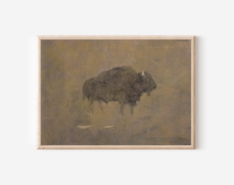 Minimalist Bison Art Southwestern Decor Western Painting | Vintage Buffalo Print Rustic Decor | Downloadable Printable Bison Wall Art