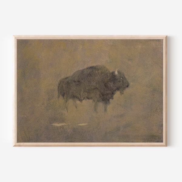 Minimalist Bison Art Southwestern Decor Western Painting | Vintage Buffalo Print Rustic Decor | Downloadable Printable Bison Wall Art