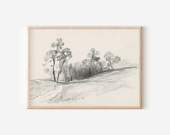 Vintage Abstract Sketch of Landscape | Downloadable Prints | Digital Artwork | PRINTABLE Walll Art | Trees Downloadable Artwork | Room Decor