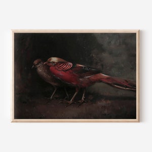 Moody Antique Bird Painting | Large Scale Artwork | Farmhouse Wall Decor | Office Gallery Wall | 19th Century Art