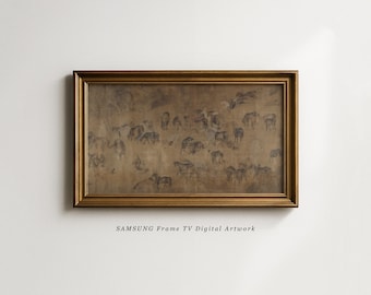 Antique Moody Horse Landscape Painting: Samsung Frame TV Art Digital Download