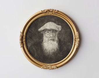 Vintage Male Self Portrait | Man Sketch Fine Art | Downloadable Print Neutral Wall Art | Black and White Artwork