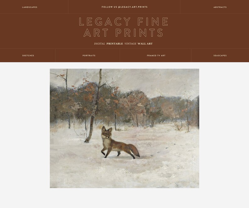 Winter Landscape Fox Oil Painting Vintage Winter Wall Art Snowy Landscape Holiday Wall Decor Animal Downloadable Print image 5