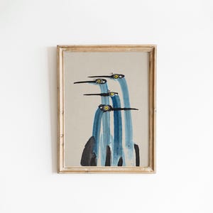 Coastal Crane Watercolor | Large Vintage Downloadable Wall Art for Cottage Core Decor | Aesthetic Room Decor