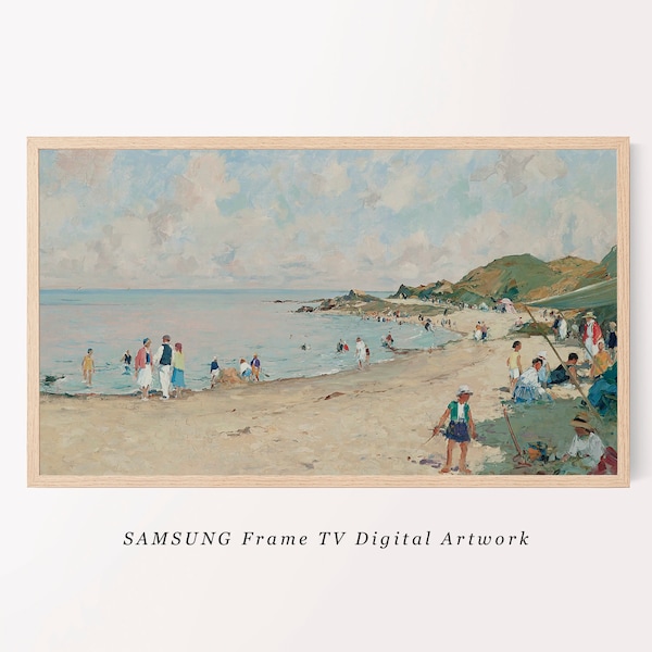 Samsung Frame TV Art | Vintage Seascape Wall Art | Beach TV Artwork Coastal Oil Painting | Downloadable TV Artwork
