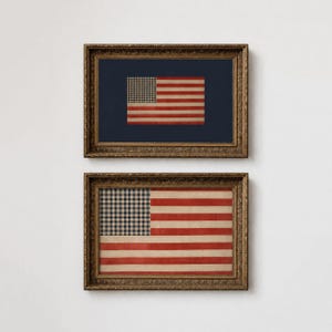 2er-Set Vintage amerikanische Flagge druckbare Wandkunst, USA Dekor, Cottagecore Kern Herunterladbare Kunst, Gedenktag 4. Juli