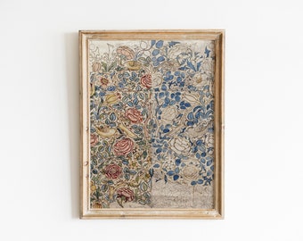 Fall Vintage Botanical Tapestry Wall Hanging | William Morris Textile Wall Decor | Watercolor Botanical Downloadable Prints