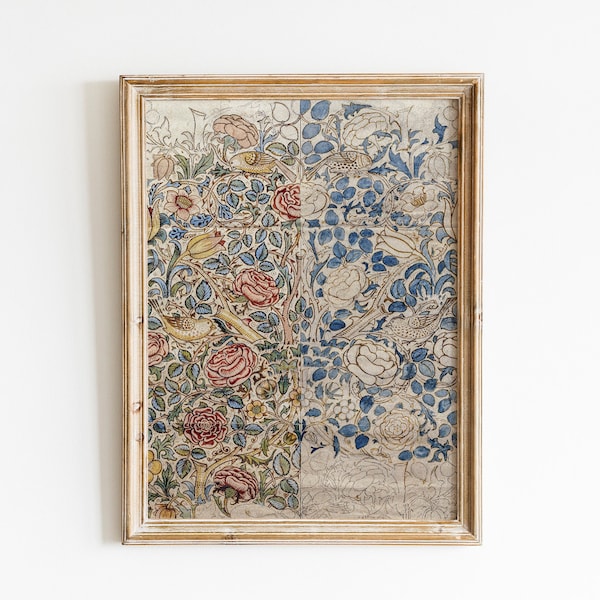 Fall Vintage Botanical Tapestry Wall Hanging | William Morris Textile Wall Decor | Watercolor Botanical Downloadable Prints