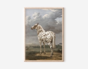 Horse Oil Painting Appaloosa Horse Art | Vintage Farmhouse Wall Art | English Landscape Painting Digital Download