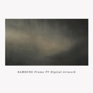May include: A blurry, abstract image of a cloudy sky in shades of gray and brown. The image is labeled "SAMSUNG Frame TV Digital Artwork".