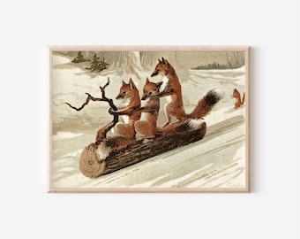 Antique Fox Painting | Downloadable Prints | Print Yourself | Holiday Digital Prints | 20th Century Art | Affordable Winter Wall Decor
