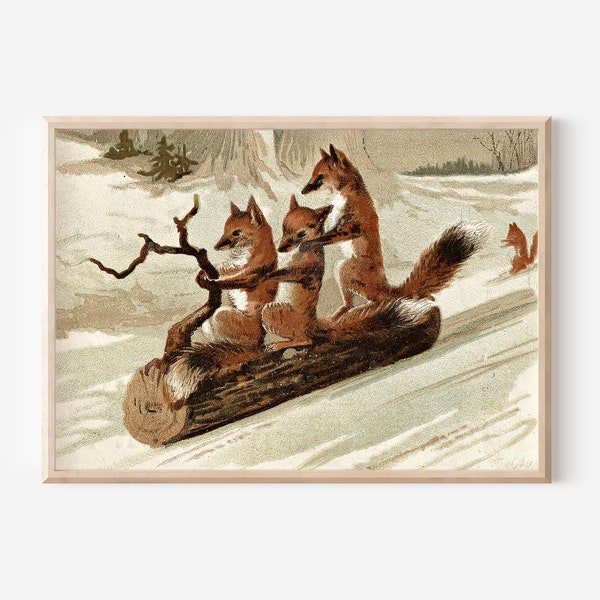 Antique Fox Painting | Downloadable Prints | Print Yourself | Holiday Digital Prints | 20th Century Art | Affordable Winter Wall Decor