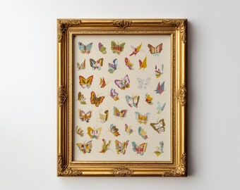 Butterfly Wall Art, Butterfly Nursery Decor, Vintage Downloadable Art, Cottagecore Wall Decor