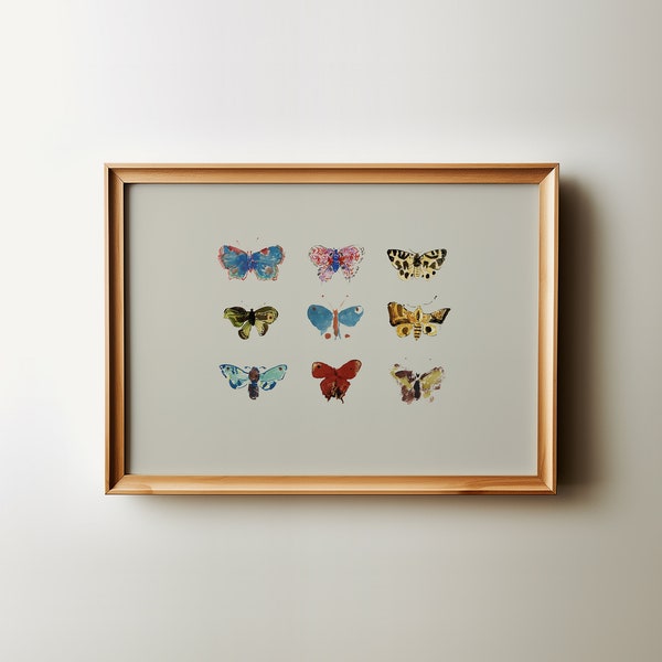 Art mural vintage minimaliste imprimé papillon | Tableau papillons neutres pour chambre de bébé | Oeuvre d'art téléchargeable pour décoration de ferme