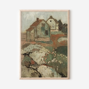 Cottage Core Decor Landscape Oil Painting | Neutral Wall Art Downloadable Print | Moody Wall Art Aesthetic Room Decor