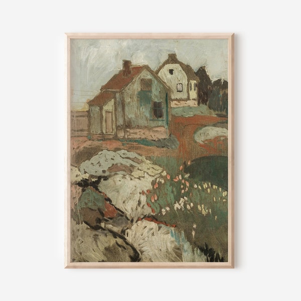 Decorazione Cottage Core, paesaggio autunnale, dipinto a olio / stampa scaricabile di arte murale neutra / decorazione murale suggestiva, decorazione estetica della stanza