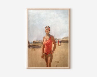 Vintage Beach Wall Art Printable | Portrait of Woman on a Beach | Coastal Summer Decor | Preppy Aesthetic | Instant Download