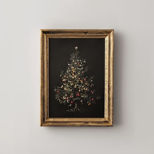 Moody Christmas Tree Oil Painting Printable, Large Neutral Cottagecore Holiday Wall Art, Downloadable Art