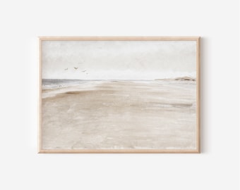 Minimalist Beach Painting Neutral Wall Art | Vintage Soft Coastal Landscape | Summer Printable Downloadable Art