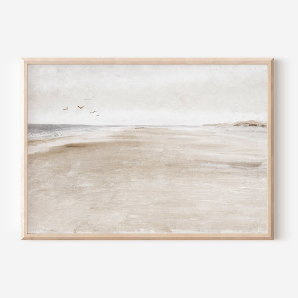 Minimalist Beach Painting Neutral Wall Art | Vintage Soft Coastal Landscape | Summer Printable Downloadable Art