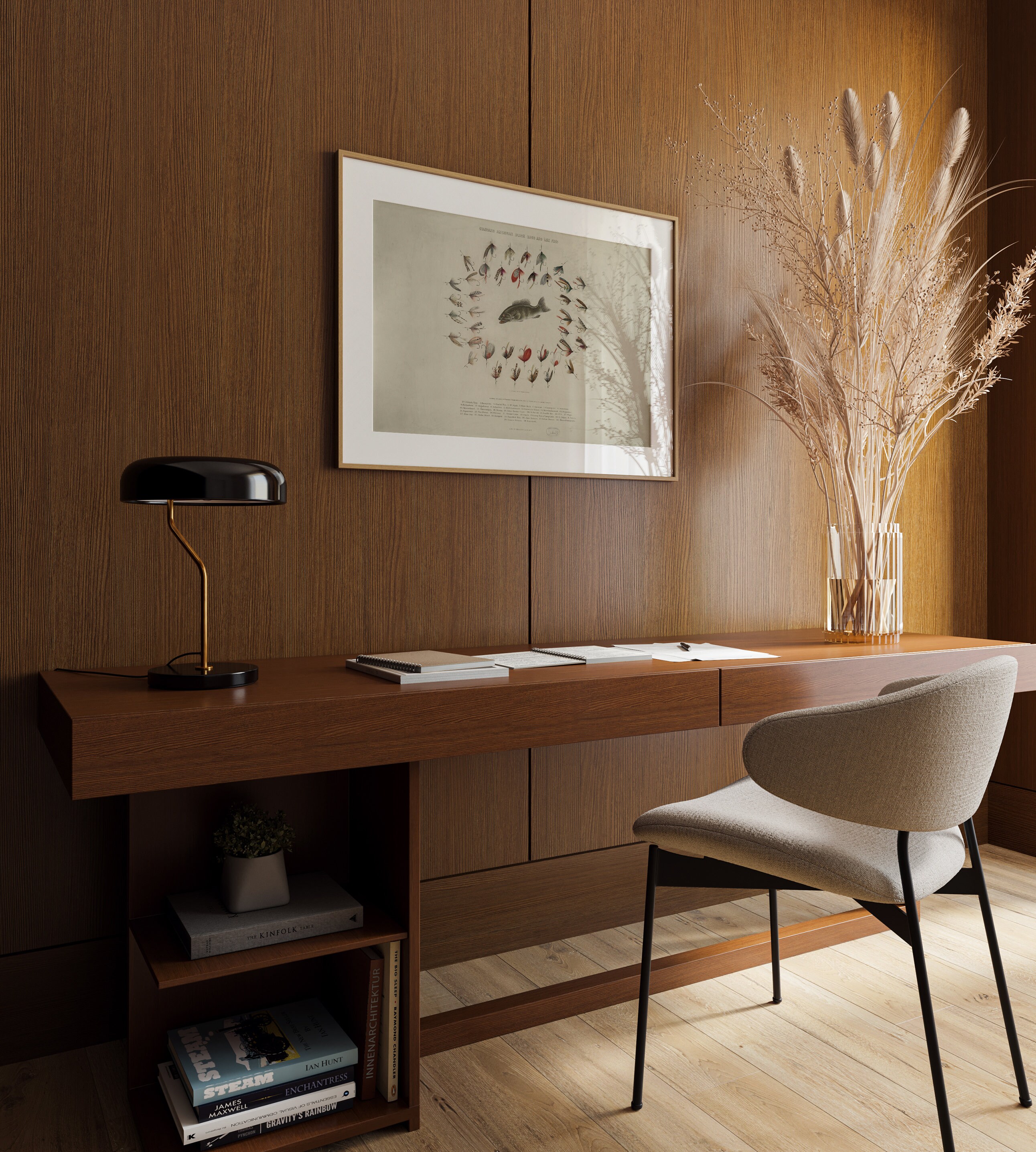 ヴィンテージフライフィッシングウォールアート | ブラックバスと