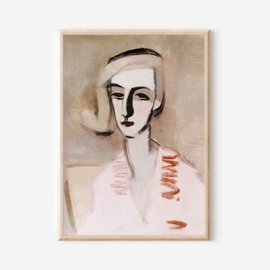 Vintage Abstract Woman Portrait Oil Painting | Antique Farmhouse Wall Art Printable Fine Decor | Preppy Wall Decor