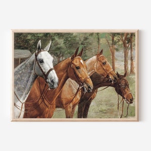 Vintage Equestrian Oil Painting | Horses Downloadable Art | Cottage Core Decor Above Bed Decor | Gallery Wall Print