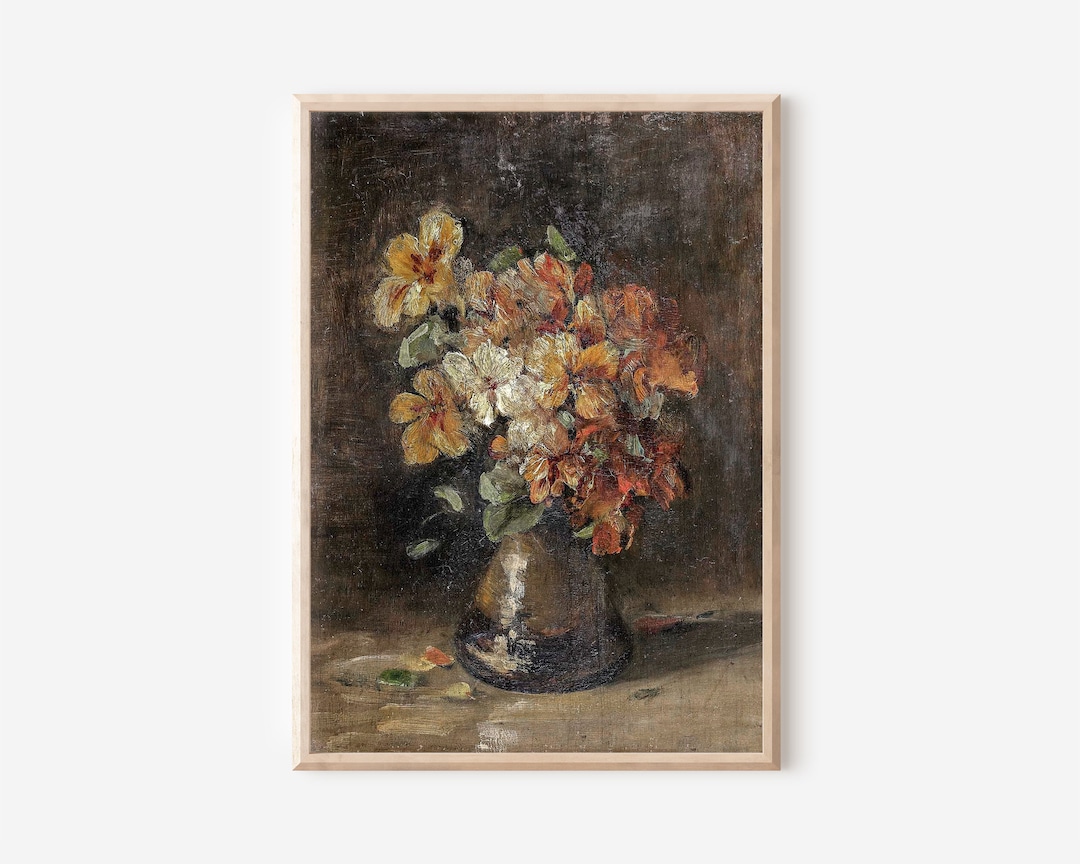 ヴィンテージの花の油絵｜アンティーク植物静物画（印刷用ダウンロード