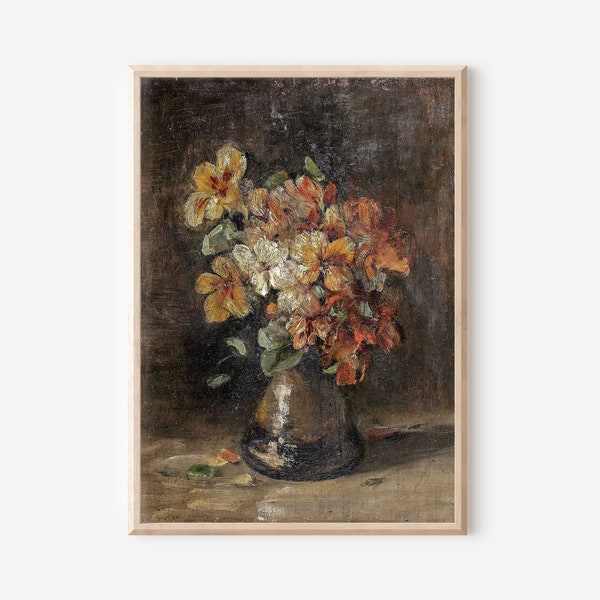 Vintage Floral Oil Painting | Botanical Still Life Painting | Printable Antique Painting Download | Farmhouse Decor