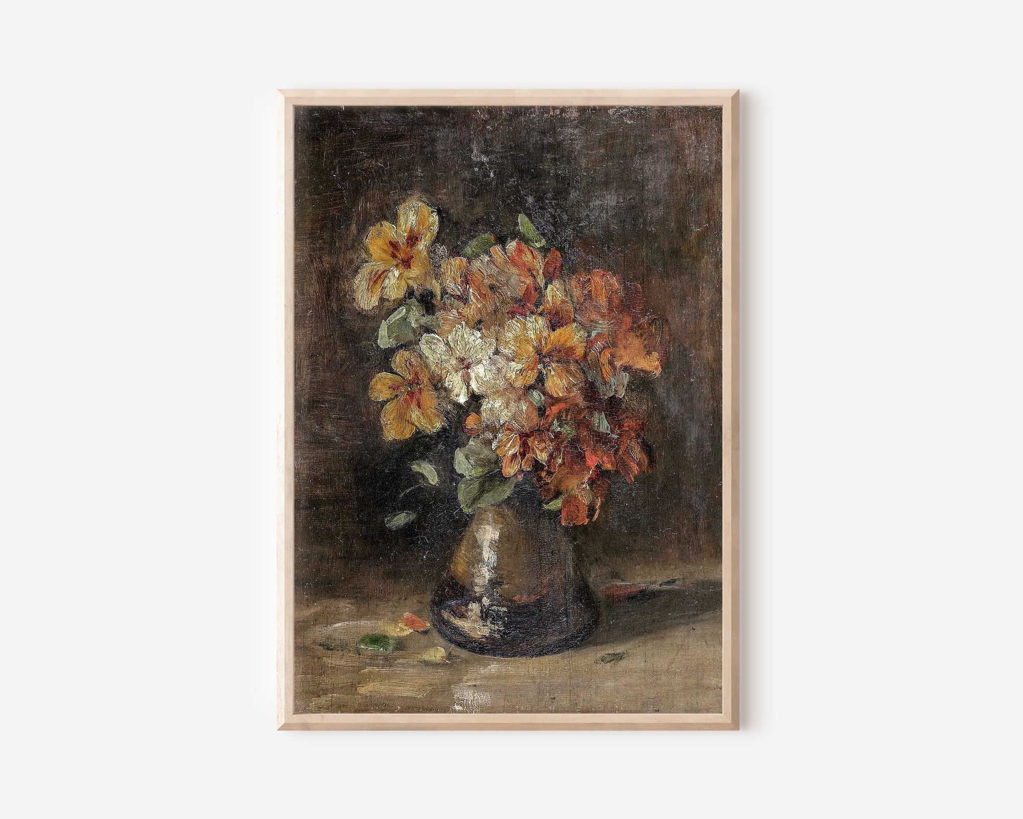 ヴィンテージの花の油絵｜アンティーク植物静物画（印刷用ダウンロード