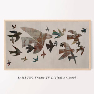 Samsung Frame TV Art | Original Birds Oil Painting Wall Decor | Minimalist Bird Samsung TV Art | Neutral Framed TV Downloadable Art