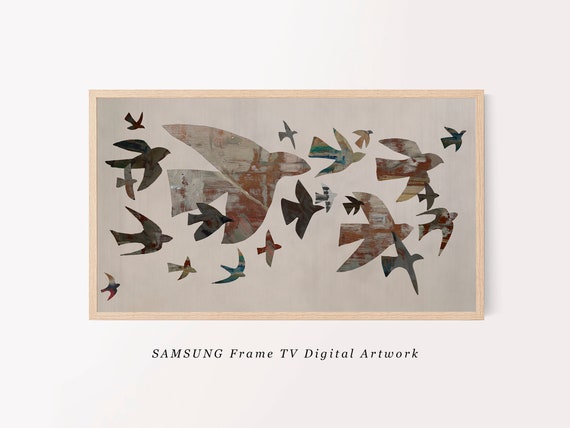 Samsung Frame TV Art | Original Birds Oil Painting Wall Decor | Minimalist Bird Samsung TV Art | Neutral Framed TV Downloadable Art