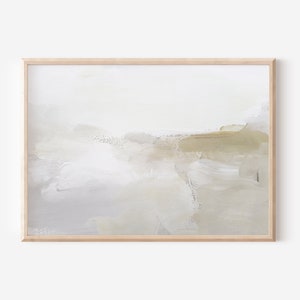 Peut inclure: Peinture abstraite avec un fond gris clair et blanc et un trait de pinceau brun au centre.