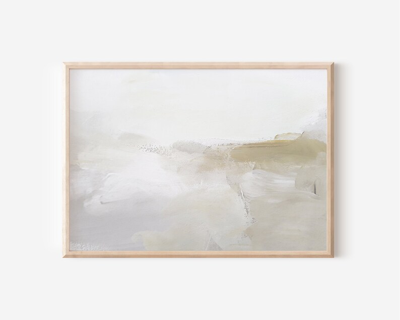 Peut inclure: Peinture abstraite avec un fond gris clair et blanc et un trait de pinceau brun au centre.