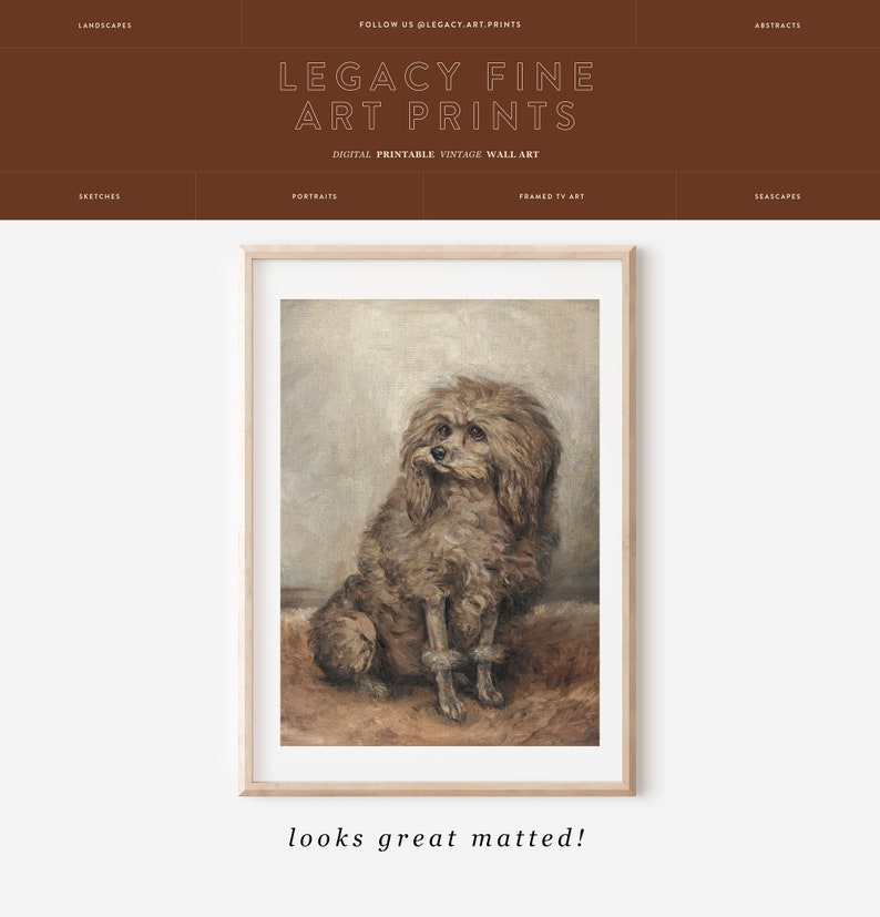 Vintage Standard Poodle Wall Decor Antique Doodle Dog Print Digital PRINTABLES Nursery Wall Art Dog Lover Oil Painting 画像 2