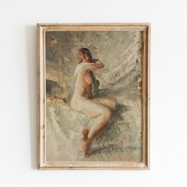 Vintage French Abstract Nude Oil Painting | Antique Female Figure Oil Painting Downloadable Print | Bathroom Wall Decor