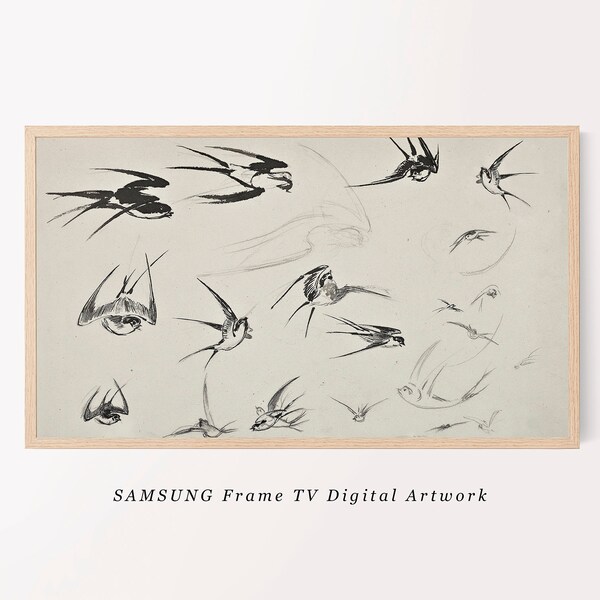 Samsung Frame TV Art | Swallows Decor Downloadable Wall Art | Minimalist Wall Art Modern Farmhouse Decor