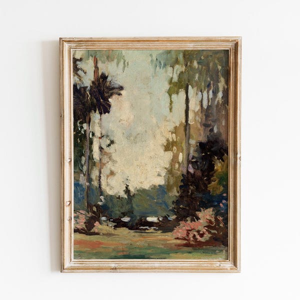 Sage Green Wall Art | Print on Demand Vintage Landscape Oil Painting | Large Wall Art | Desk Decor | National Parks Art