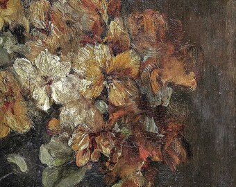 ヴィンテージの花の油絵｜アンティーク植物静物画（印刷用ダウンロード