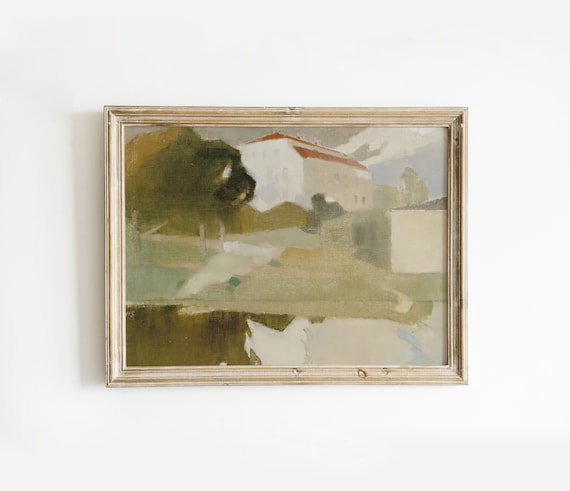 Aesthetic Home Decor Landscape Oil Painting Downloadable Print | Cottage Core Decor Wall Art | Neutral Wall Art